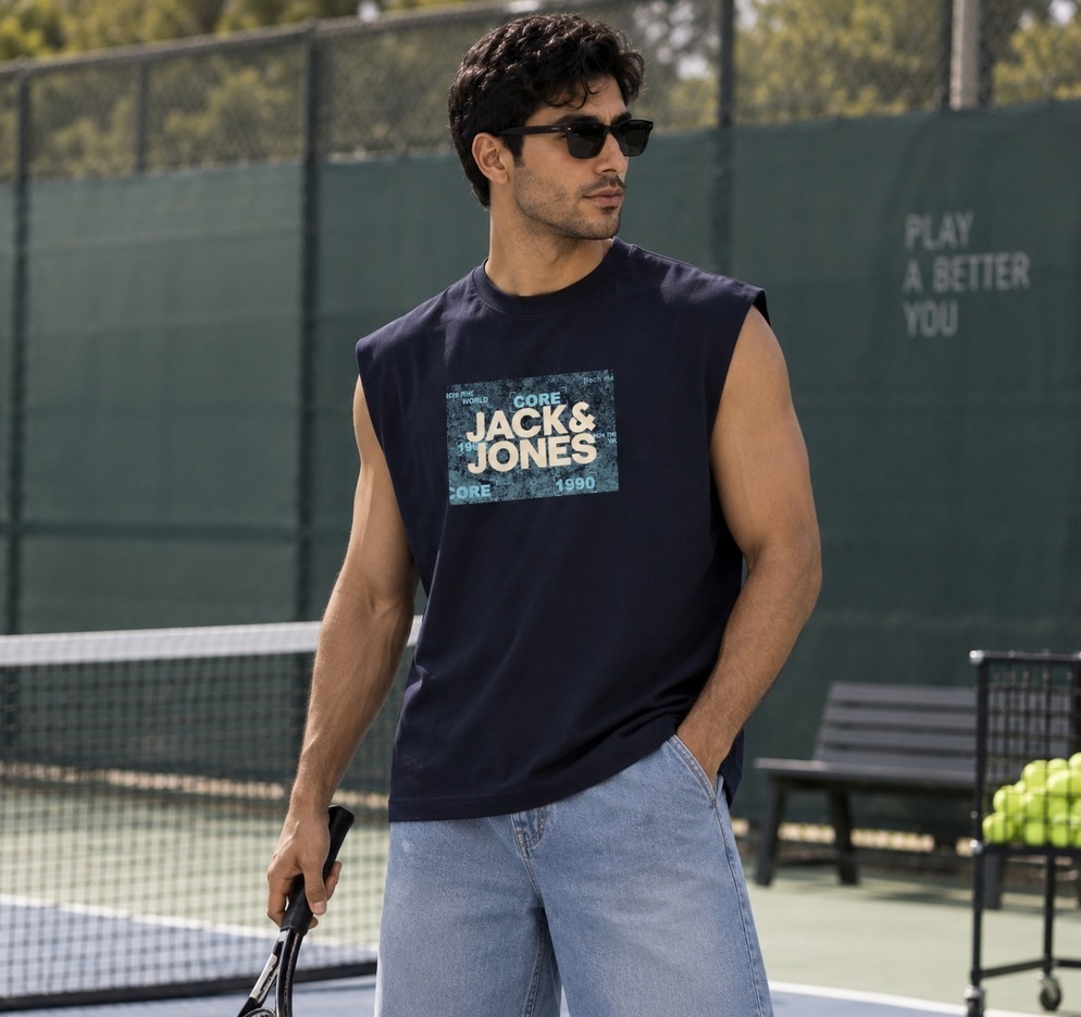 وست پنبه دورس دونخ مردانه طرح دار Jack and Jones